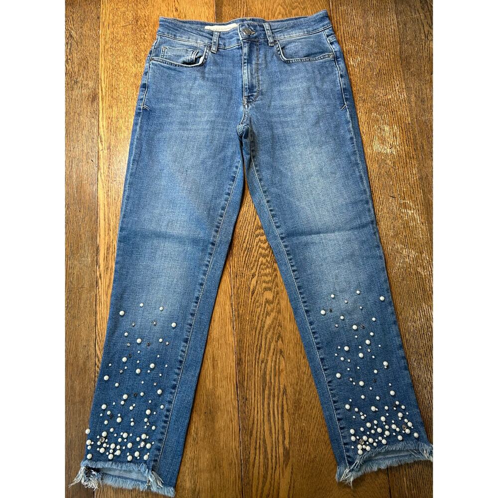 Pilcro and the Letterpress Pearl & Gem Stud Embellished Jeans Measures as Sz 27